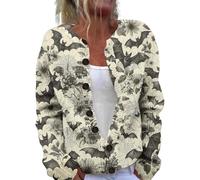 Cardigan d'Halloween pour femme à manches longues ouvert sur le devant, pulls, poches, vêtements d'extérieur en tricot ample 2025 pour l'automne et l'hiver, 1E-Kaki, XXL