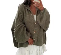 Cardigan d'hiver boutonné pour femme, veste en tricot épais à manches longues, col montant, cardigan boutonné, Vert, L