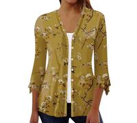 Cardigan Donna Taglie Forti Invernali Cardigan d'été pour Femmes, Ample, Manches 2024, léger, décontracté, boutonné, col en V, Hauts, 3/4 Cardigan Donna Elegante (Gold, M)