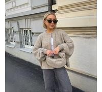 Cardigan EAVA French Chic Automne Avoine : Veste pull tricotée rétro oversize à manches lanternes et col rond L,M,SBlocs de couleurTricots