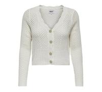 Cardigan écru uni en crochet ajouré avec une coupe ajustée et un col v L