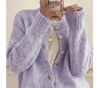 Cardigan élégant à col rond pour femmes, couleur unie avec fermeture boutonnée devant, veste tricotée douce et confortable, style polyvalent pour le début du printemps L,M,S,XL,XS,XXLPolyester