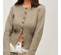Cardigan élégant à col rond rétro, simple boutonnage, tricot côtelé, marron automne, nouvelle arrivée, pour la journée et les fêtes, taille haute, coupe slim, manches longues L,M,SUnicoloreTissu trico