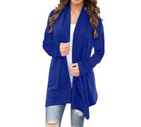 Cardigan élégant en tricot pour femme - Manteau long et chaud - Grandes tailles - Couleur unie - Manches longues - Décontracté - Tricot fin - Confortable - Cardigan long, bleu, L