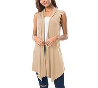Cardigan élégant et long pour femme - Noir - Sans manches - Veste d'été unie - Manteau en tricot décontracté - Ponchos tricotés - Veste de transition - Kimono confortable et fin, kaki, S