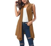 Cardigan élégant et long pour femme - Noir - Sans manches - Veste d'été unie - Manteau en tricot décontracté - Ponchos tricotés - Veste de transition - Kimono confortable et fin, marron, S