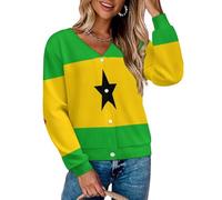 Cardigan Élégant Ouvert sur Le Devant en Maille À Manches Longues avec Boutons Veste en Maille pour Femmes São Tomé Drapeau National Tricoté Casual Et Confortable