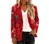 Cardigan Élégant pour Femme avec Impression de Noël, Veste avec Motif Original d'Arbre de Noël, Blazer Vintage à Col Montant pour Fête de Fin d'Année avec Motif Renne et Flocons de Neige, L