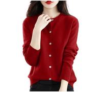 Cardigan en Cachemire pour Femme, Cachemire Pulls, Gilets et Sweats Femme Solde sur Le Devant Manches Longues Tricot Doux et Chaud élastique col Rond boutonné Manches Longues Pure Laine