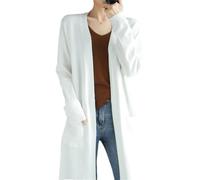 Cardigan en cachemire pour femme - Cardigan long en tricot - Veste à col en V, blanc, Taille M