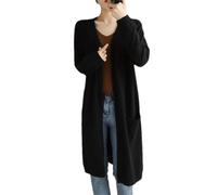 Cardigan en cachemire pour femme - Cardigan long en tricot - Veste à col en V, noir, Taille L