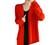Cardigan en cachemire pour femme - Cardigan long en tricot - Veste à col en V, Rouge, Taille S