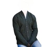 Cardigan en laine Aran pour homme avec col châle et boutons, vert militaire, XX-Large