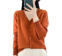 Cardigan en laine mérinos unie pour femme Col en V Manches longues Couleur unie Couche de base Doux et chaud Caramel XL