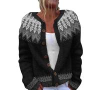 Cardigan en Laine pour Femme - Cardigan surdimensionné avec Boutons - Chaud et coloré - Imprimé - Veste Douillette - Veste épaisse et Chaude - Veste en Laine - Pull en Tricot épais Y2k