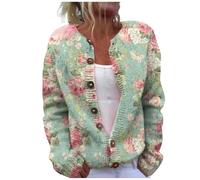 Cardigan en Laine pour Femme - Cardigan surdimensionné avec Boutons - Chaud et coloré - Imprimé - Veste Douillette - Veste épaisse et Chaude - Veste en Laine - Pull en Tricot épais Y2k