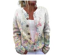 Cardigan en Laine pour Femme - Cardigan surdimensionné avec Boutons - Chaud et coloré - Imprimé - Veste Douillette - Veste épaisse et Chaude - Veste en Laine - Pull en Tricot épais Y2k
