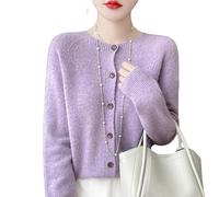 Cardigan en Laine pour Femme, Tricot À Pois, Col Ras du Cou, Ouvert sur Le Devant, Boutonné, Veste Chaude en Tricot, Vêtements D'Extérieur, Automne-Hiver