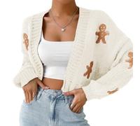 Cardigan en Pain d'épices pour Femme, Cardigan de Noël en Pain d'épices pour Homme, Pull Court Ouvert sur Le Devant pour Femme (Large,Apricot)