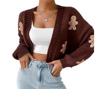Cardigan en Pain d'épices pour Femme, Cardigan de Noël en Pain d'épices pour Homme, Pull Court Ouvert sur Le Devant pour Femme (X-Large,Brown)