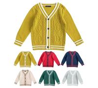 Cardigan en polaire à col en V boutonné pour filles - Pull décontracté à manches longues - Tendance - Chaud - Pour anniversaire et hiver, Vert noir, 5-6 ans