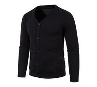 Cardigan en tricot à col en V pour homme décontracté et chaud Noir Taille L