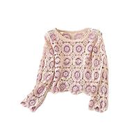 Cardigan en tricot à manches longues et col en V pour femme, fleur violette, Taille Unique