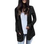 Cardigan en tricot à manches longues ouvert sur le devant pour femme - Couleur unie - Vêtements d'extérieur avec poches - Cardigan d'été à manches courtes pour femme, Noir , XL