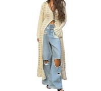 Cardigan en tricot à manches longues pour femme avec fermeture à boutons - Veste unie creuse - Streetwear 2025 - Automne et hiver, A-blanc crème, L