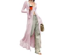 Cardigan en tricot à manches longues pour femme avec fermeture à boutons - Veste unie creuse - Streetwear 2025 - Automne et hiver, A - Rose, M