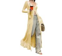 Cardigan en tricot à manches longues pour femme avec fermeture à boutons - Veste unie creuse - Streetwear 2025 - Automne et hiver, a-jaune, M