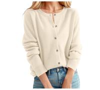 Cardigan en tricot classique pour femme avec boutons - Col rond - Couleur unie - Manches longues - Décontracté - Automne - Hiver - Élégant - Transition - Pour le bureau, les loisirs, le quotidien