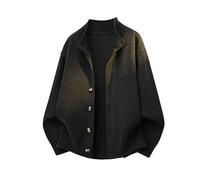 Cardigan en tricot côtelé à manches longues pour homme, coupe ajustée, col montant, style classique, pull tricoté, Noir , XXL