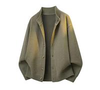 Cardigan en tricot côtelé à manches longues pour homme, coupe ajustée, col montant, style classique, pull tricoté, kaki, L