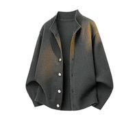 Cardigan en tricot côtelé à manches longues pour homme, coupe ajustée, col montant, style classique, pull tricoté, Gris foncé 9., L