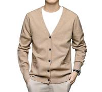 Cardigan en tricot décontracté à un seul bouton pour homme, coupe ajustée, col en V profond, style coréen, Tel que montré, L
