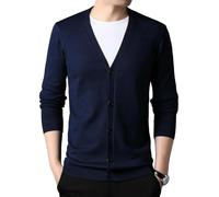 Cardigan en tricot décontracté à un seul bouton pour homme Printemps Automne Col en V profond, bleu marine, S