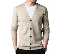 Cardigan en tricot décontracté à un seul bouton pour homme Printemps Automne Col en V profond, Tel que montré, L