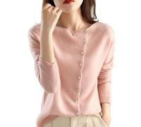 Cardigan en tricot élégant pour femme, léger à manches longues, col rond, col rond asymétrique, col rond, manches longues, rose, S