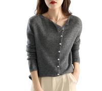 Cardigan en tricot élégant pour femme, léger à manches longues, col rond, col rond asymétrique, col rond, manches longues, gris, S