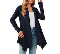 Cardigan en tricot épais pour femme - Cardigan long en tricot épais - Court - Sans boutons - Manteau en tricot à manches longues - Élégant - Chaud - Cardigan long - Couleur unie, Marine, L