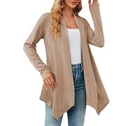 Cardigan en tricot épais pour femme - Long - Grosse maille - Cardigan court - Sans boutons - Manteau en tricot à manches longues - Élégant - Chaud - Cardigan long - Couleur unie, kaki, S