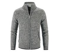 Cardigan en tricot épais pour homme avec col à revers et fermeture éclair intégrale - Pull chaud - Couleur unie - Polaire d'hiver doublée - Pull épais confortable à col montant, gris, M