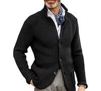 Cardigan en Tricot Gaufré De Couleur Unie pour Hommes Veste Blazer DéContractéE à Poches BoutonnéEs Manteau Pull-Over Slim Automne-Hiver (Le Noir,XL)