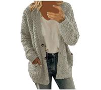 Cardigan en tricot léger pour femme, cardigan à manches longues boutonné ouvert sur le devant, vêtements d'extérieur doux et chauds avec poches pour l'automne, grande taille S-5XL, gris, 4XL