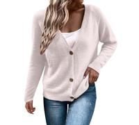 Cardigan en tricot pour femme avec boutons, col en V élégant, manches longues, matériau tricoté doux pour une mode, beige, XL