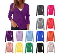 Cardigan en tricot pour femme avec col en V et boutons - Léger - Manches longues ouvert sur le devant - Cardigan d'hiver chaud - Doux et solide - Style décontracté - Grande taille, Orange, XL