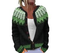 Cardigan en Tricot pour Femme avec Motif Jacquard Floral, Manches Longues, boutonné sur Le Devant, Fil Doux, Coupe Ample, vêtement d'extérieur décontracté (Green-11, L)