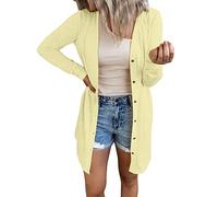 Cardigan en tricot pour femme - Couleur unie - Col en V boutonné à manches longues - Veste courte ajustée pour femme - Confortable - Basique - Col en V doux, jaune, XXL
