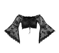 Cardigan en tricot pour femme Oktoberfest One Line Neck Lace Loose Hollow Out Manches longues Open Nabel Soutien-gorge Top Rouge Festif, Noir , M